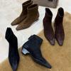 Autumn and winter new square head inner height increase European and American rear zipper short boots suede fashion boots
