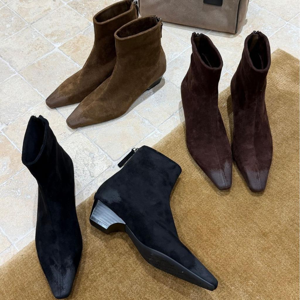 Autumn and winter new square head inner height increase European and American rear zipper short boots suede fashion boots