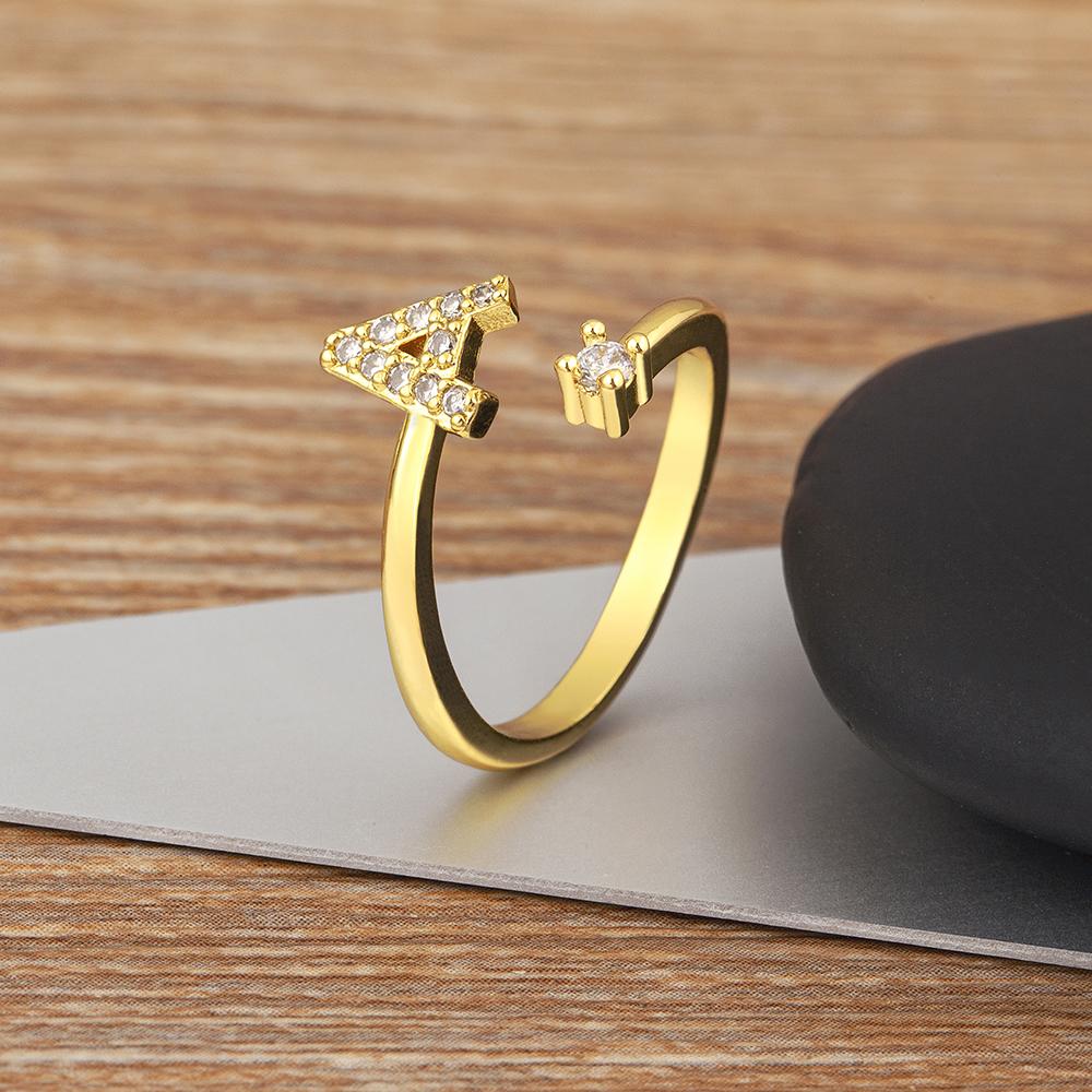 

Nidin New Fashion A-Z Letters Pave Shiny Crystal Zircon Open Rings Adjustable Initials Alphabet Girls Boys Finger Jewelry Gifts