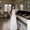 Summer academy style V-neck loose medium and long floral dress female Korean version student temperament vacation knee dress