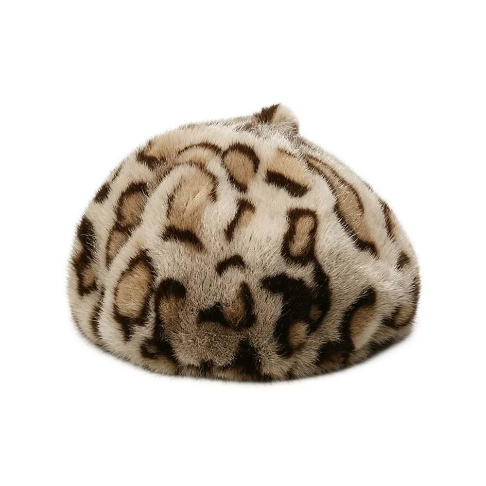 Furry Leopard Print Hat Thickened Pumpkin Painter Cap Plush Octagonal Cap Commuting