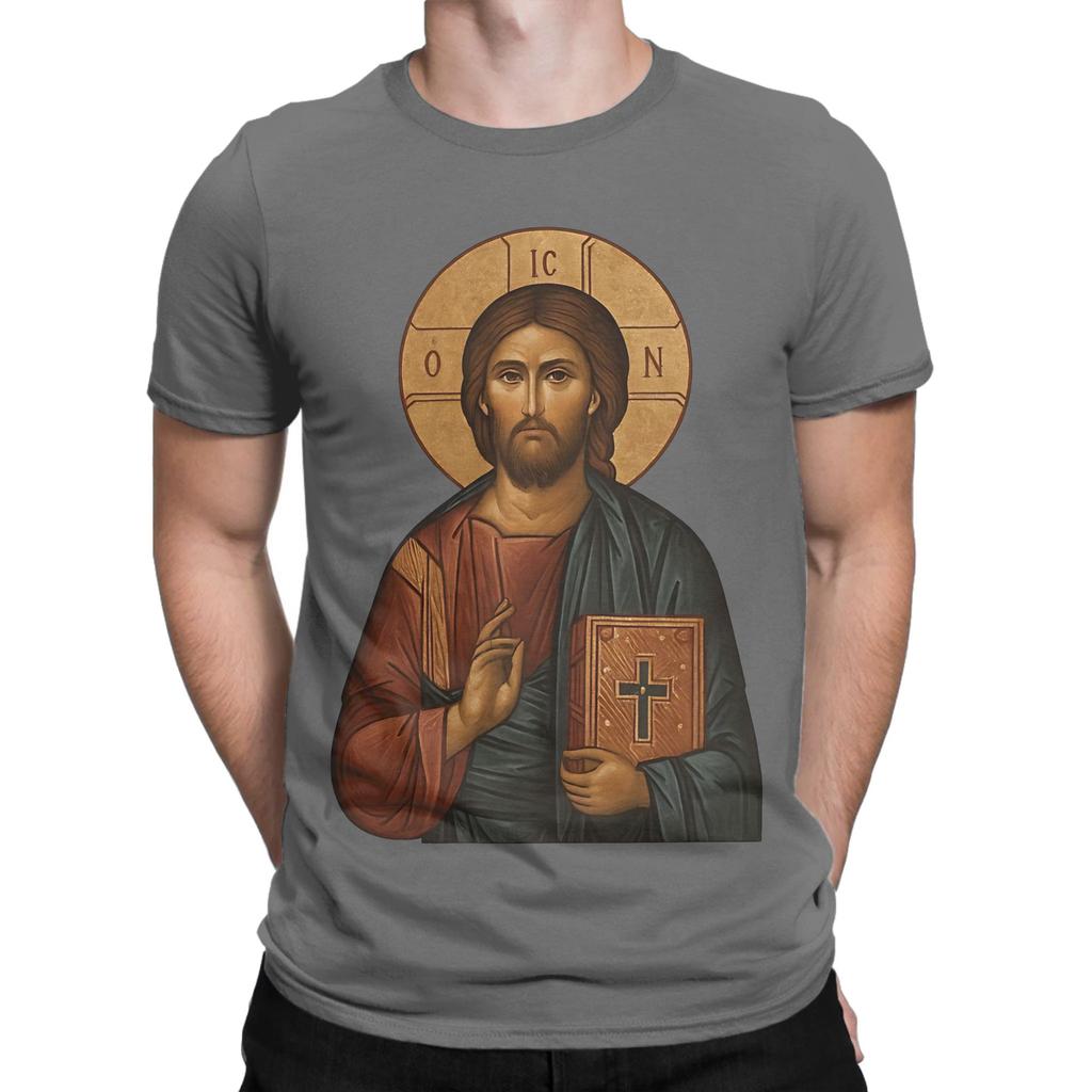 Icona Greco-Ortodossa di Gesù Cristo Divertente Maglietta 100% Cotone Top di Gesù Magliette Per Unisex
