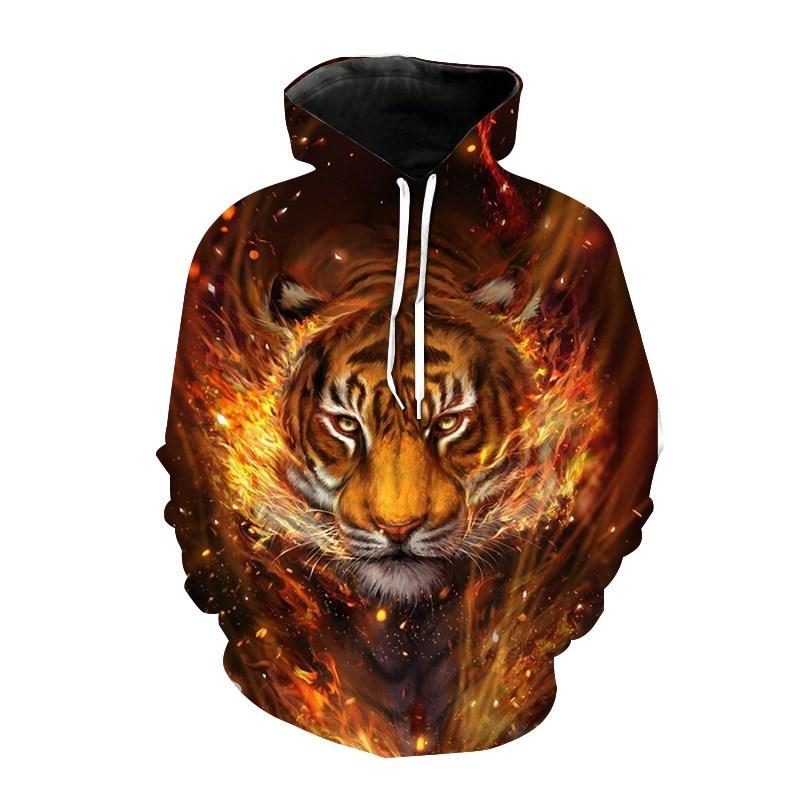 Yeni moda Erkek kaplan desenli Sweatshirt 3D Baskılı cepli Bol Uzun Kollu Kapüşonlu Giyim