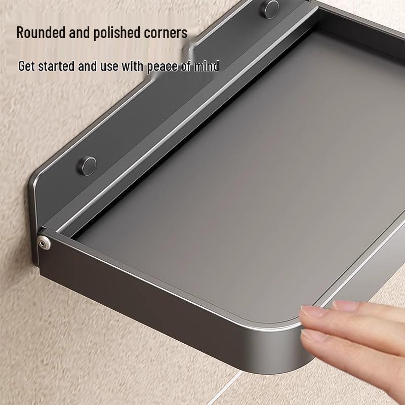Foldable No-Drill Bathroom & Bedside Phone Holder Tray