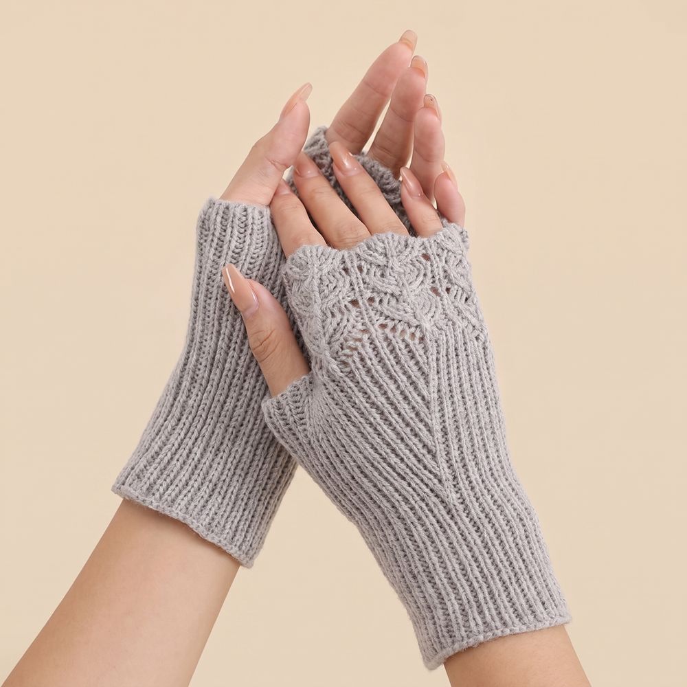 Vintage Winter Wool Gloves Half Finger Crochet Flower Mittens All-Match Fingerless Gloves Winter