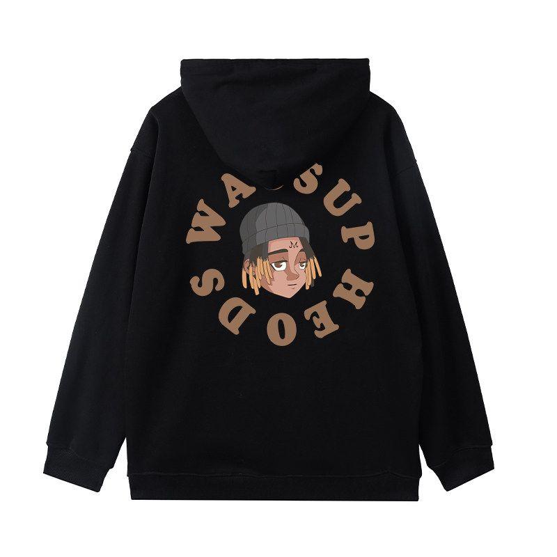 

Wassup Heods Hand-Painted Street-Style Cartoon Dreadlock Sweatshirt Men s Hoodie Casual Couple Wear Loose Fit Black (Heavyweight Basic) 3XL