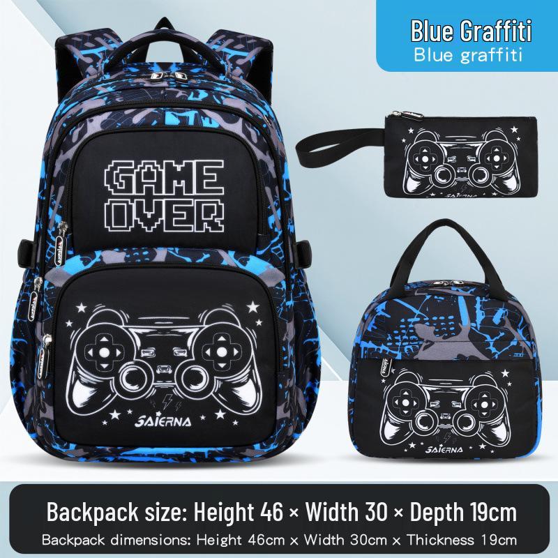 Cross-border Primary School Students Solid Color Graffiti Large Capacity Kids  Backpack 3-Piece Set
