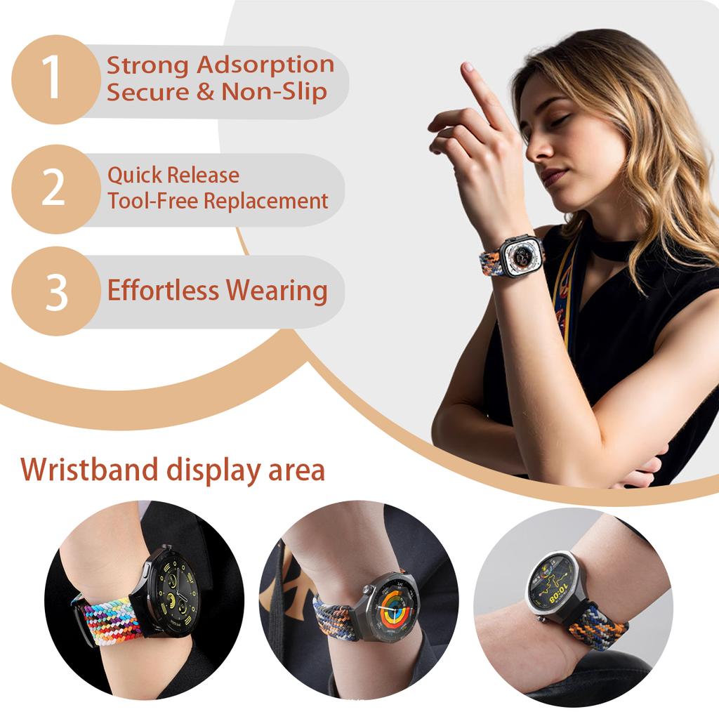 18/20/22mm Adjustable Braided Strap for Huawei GT 6/5/4/2/Watch 5/Garmin Fenix 7/Forerunner 265/255/Venu 3 Replacement Watchband