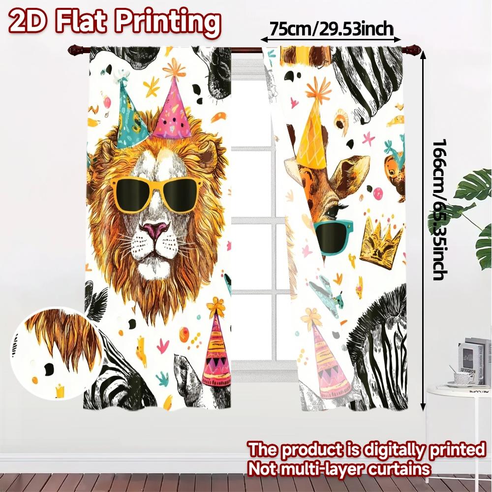 2pcs   2D FLAT PRINTING Curtains (Without Rod) Safari Party(1) Chic Curtain Cloth Versatile Fabric Curtains Holiday Use for