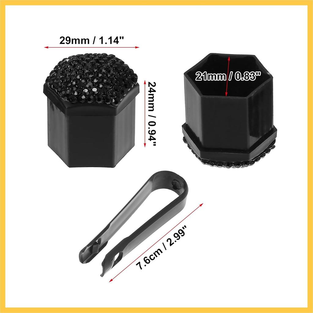 20pcs Wheel Lug Nut Cap Covers 21mm Bling Faux Crystal Wheel Bolt Cap Cover Universal Wheel Lug Nut Cap Hex Protector Black Auto Replacement Parts