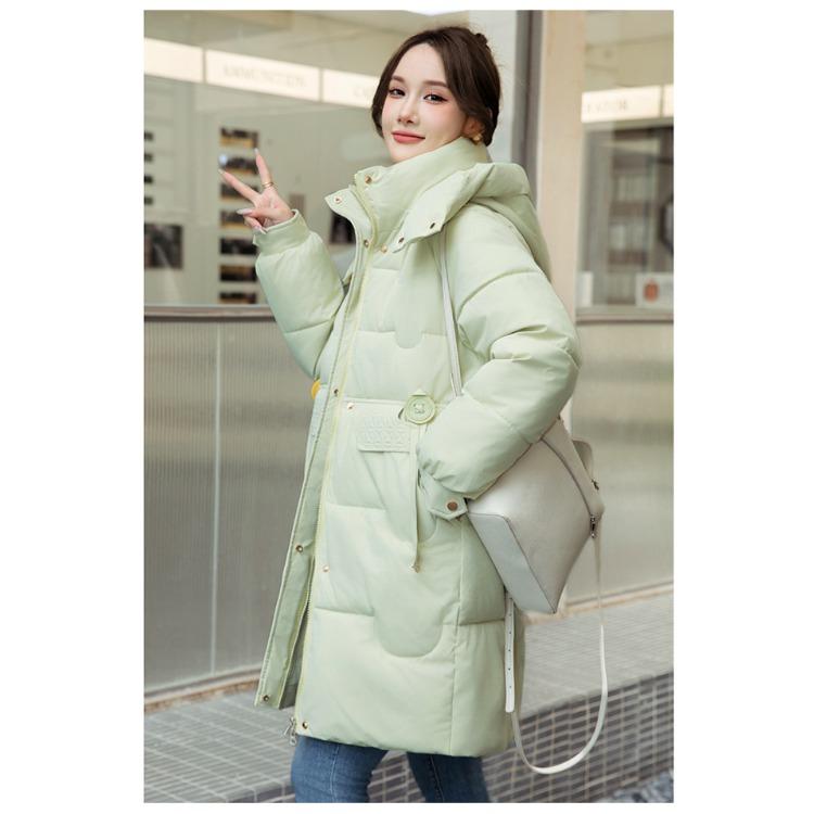 Comfortable and Fashionable Korean Style Plus Size Hooded Long Down Cotton Coat with Large Pockets