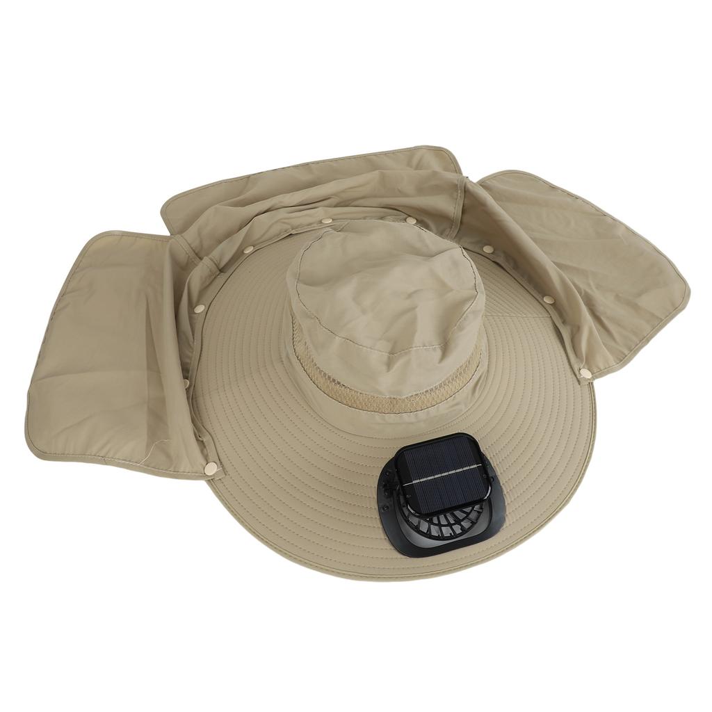 Sun Hat with Solar Fan 3 Wind Speeds Outdoor UPF50 Sun Hat Wide Brim Fishing Hat with Neck Flap USB Charging