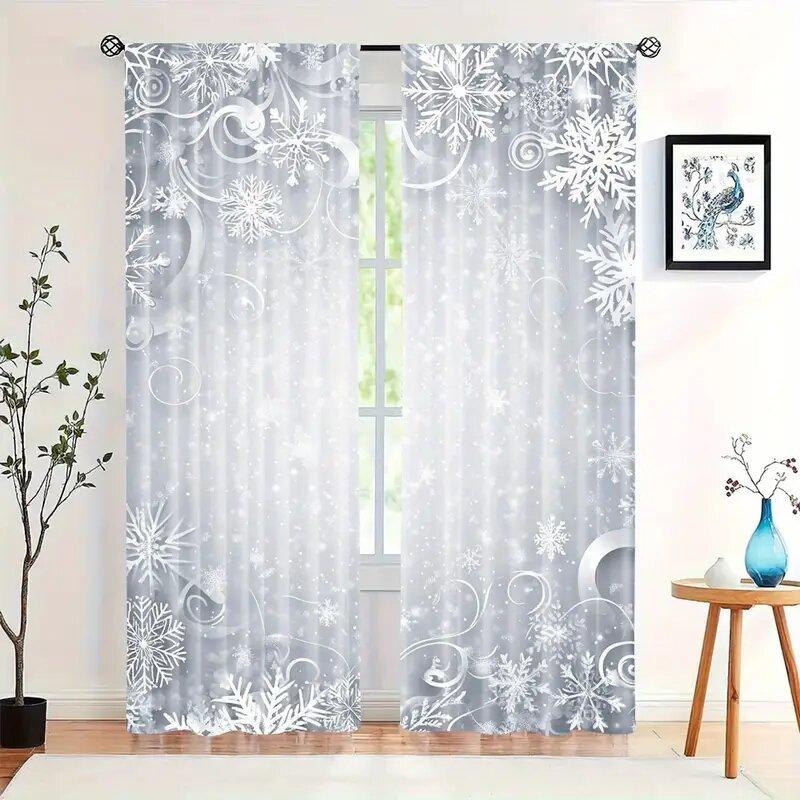 

Snowflake Christmas Printed Curtains Pole Bag Home Decoration Room Window Made Of Polyester W100*H70(CM)-Rod Pocket&2PCS