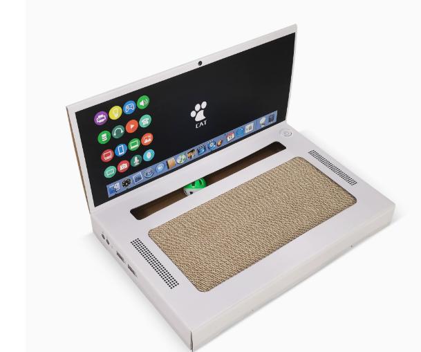 KS 3-in-1 Foldable Cat Cardboard Scratch Pad with Fluffy Mouse Bell Ball Track Cat Laptop Toy Interactive Cat Scratching Board (White,as picture) белый