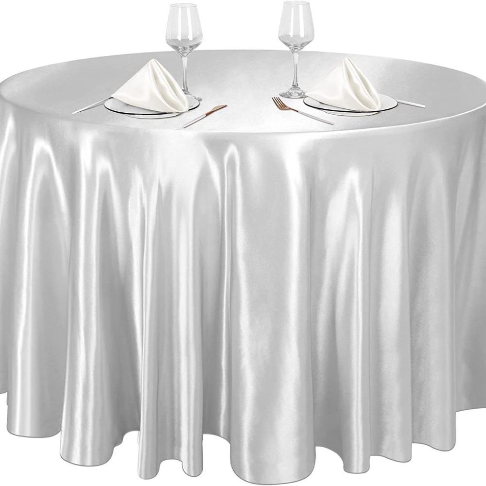 

Imitation Silk Table Cover Bright Table Decoration Luxurious Round Satin Tablecloth Banquet 145cm серебряный