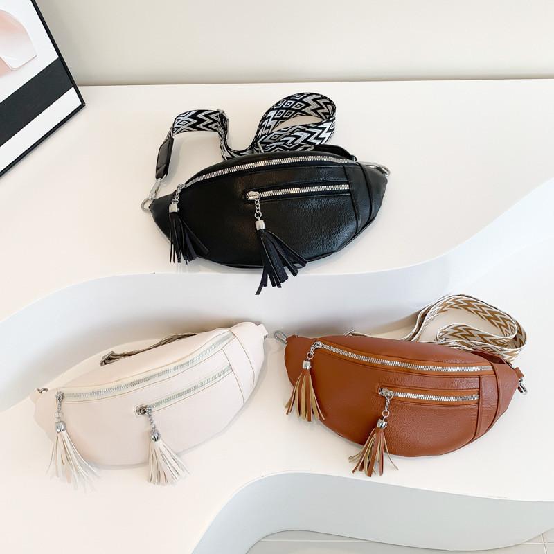 Stylish 2024 New Womens Slouchy Shoulder Bag In Black Beige Brown With Chic Tassel Design