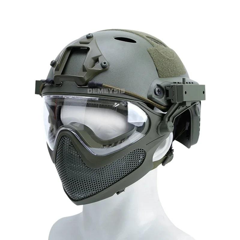 Tactical Helmet   Mask   Goggle Sets Outdoor Airsoft Paintball Helmet with Goggles FAST PJ Helmets CS Game Full Face Protection