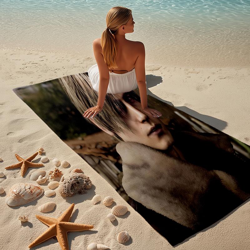 proof beach towel with a Resident Evil Leon S. Kennedy1 pattern - soft,absorbent,quick-drying,machine washable - perfect for swimming,camping,bathing