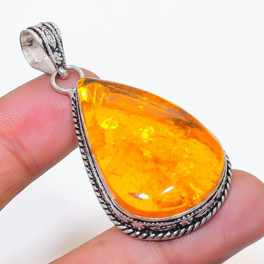 Natural Baltic Amber Gemstone 925 Sterling Silver Jewelry Pendant 2.25  AP-14241