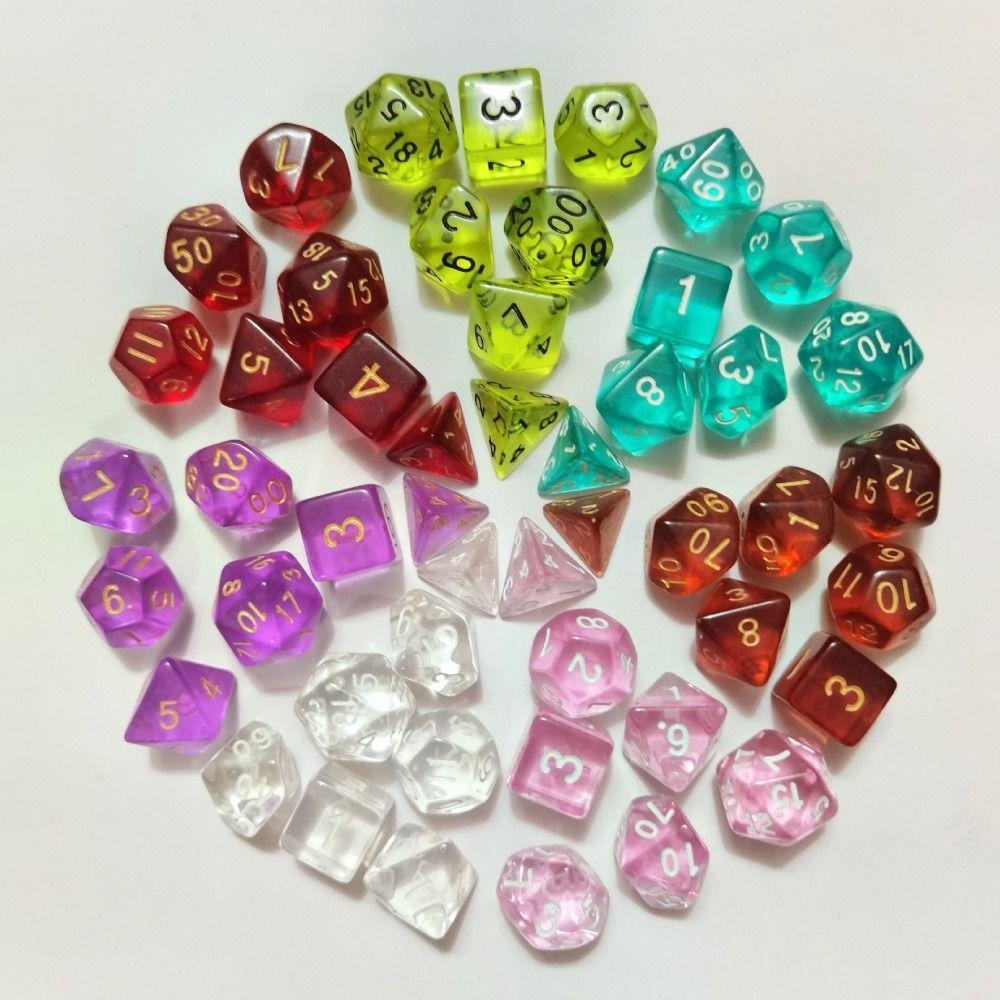 7-Die Transparent Digital Dice Set Acrylic Table Opaque Polyhedral Dices for DND Dice Tabletop Role-Playing Game Dice