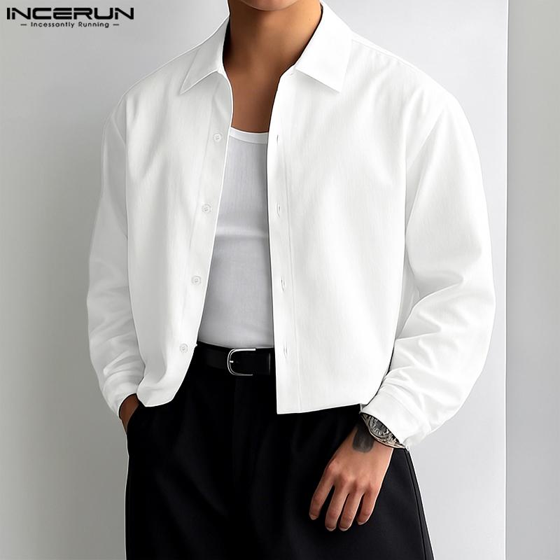 INCERUN Plus Size Men Lapel Long Sleeve Button Down Casual Loose Office Shirts