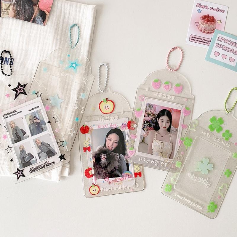 Sweet Strawberry Card Holder Kawaii PVC Picture Frames Kpop Idol 3 Inch Card Sleeves Anime Photocard Binder for Girls Gifts