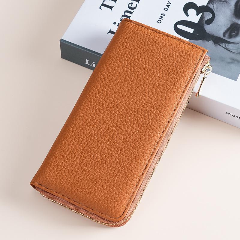 Leather RFID Anti-magnetic Anti-theft Brush Wallet Female Long Seven-character Zipper Fashionable Hand Wallet Can Put Mobile Phone Change