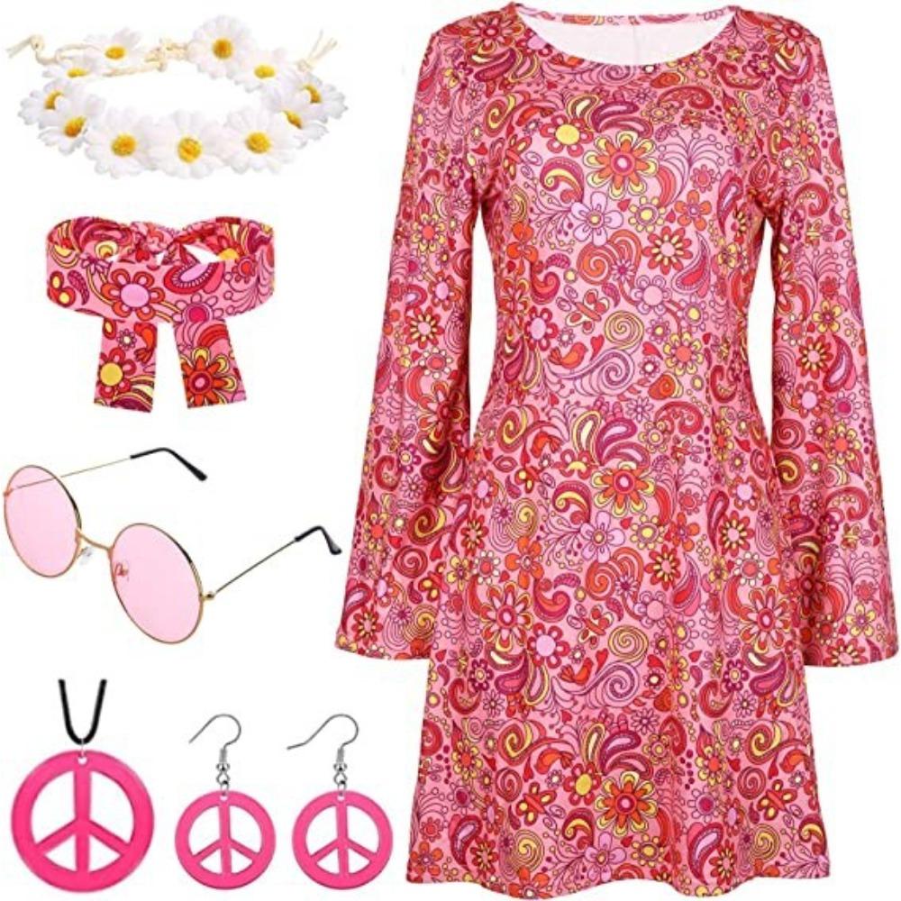 70s Hippie Halloween Printed Women's Dress