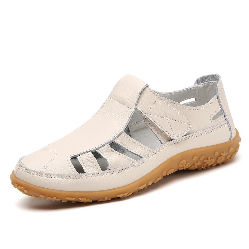 Large size 35-46 summer handmade retro sandals soft-soled mother shoes cowhide Velcro casual women's shoes