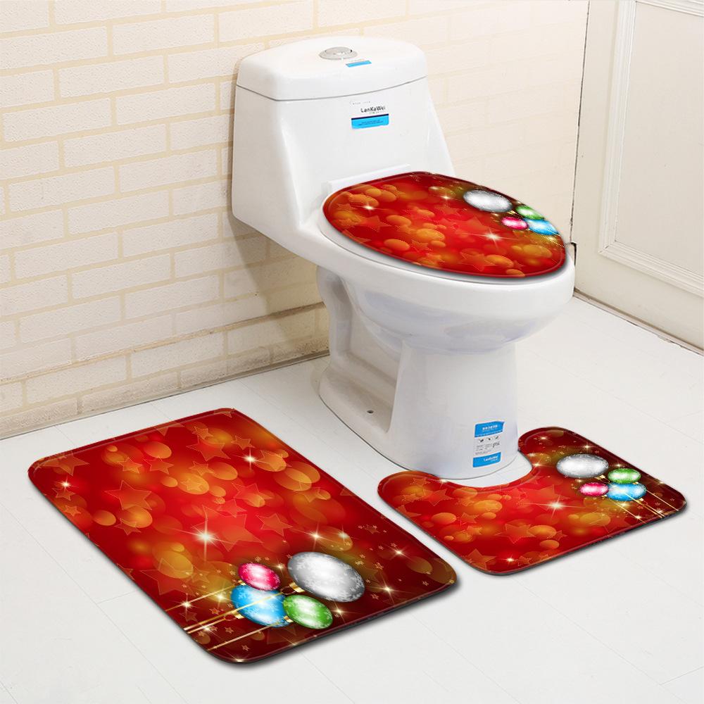 Christmas Bathroom Floor Mat Toilet Three-Piece Set