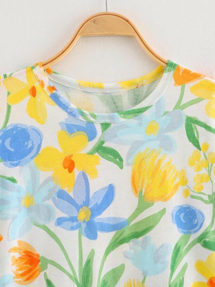 Spring 2025 Women's European & American Style Crew Neck Short Sleeve Print T-Shirt