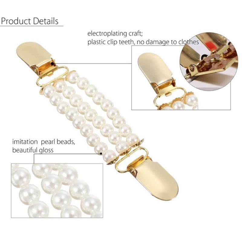 1Pc Fashion Women Imitation Pearl Cardigan Collar Clip Holder Dress Shawl Clasp Brooch Pin Sweater Scarf Collar Clip Lady Accesories