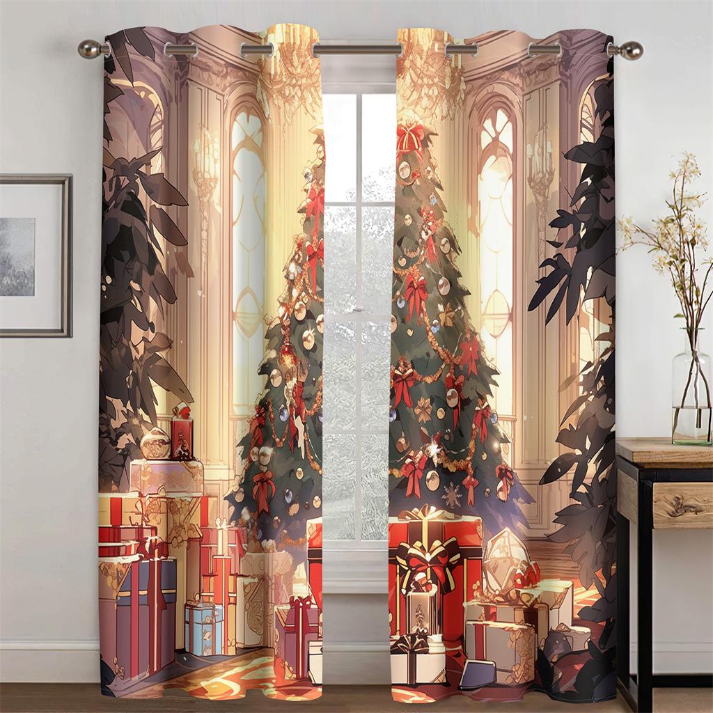 Utsökt Lyxdekor Tecknad Julgransgardiner 2 st Vardagsrum Sovrum Balkong Kök Fönsterdekor Tidsbegränsat erbjudande