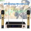 Black/Gold UHF Professional Wireless Microphones System  2Channel LCD Dual Cordless Handheld Mic Karaoke KTV Stage Party Speech