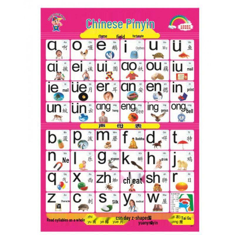 Waterproof Baby Pinyin & Character Recognition Wall Chart for Early Education