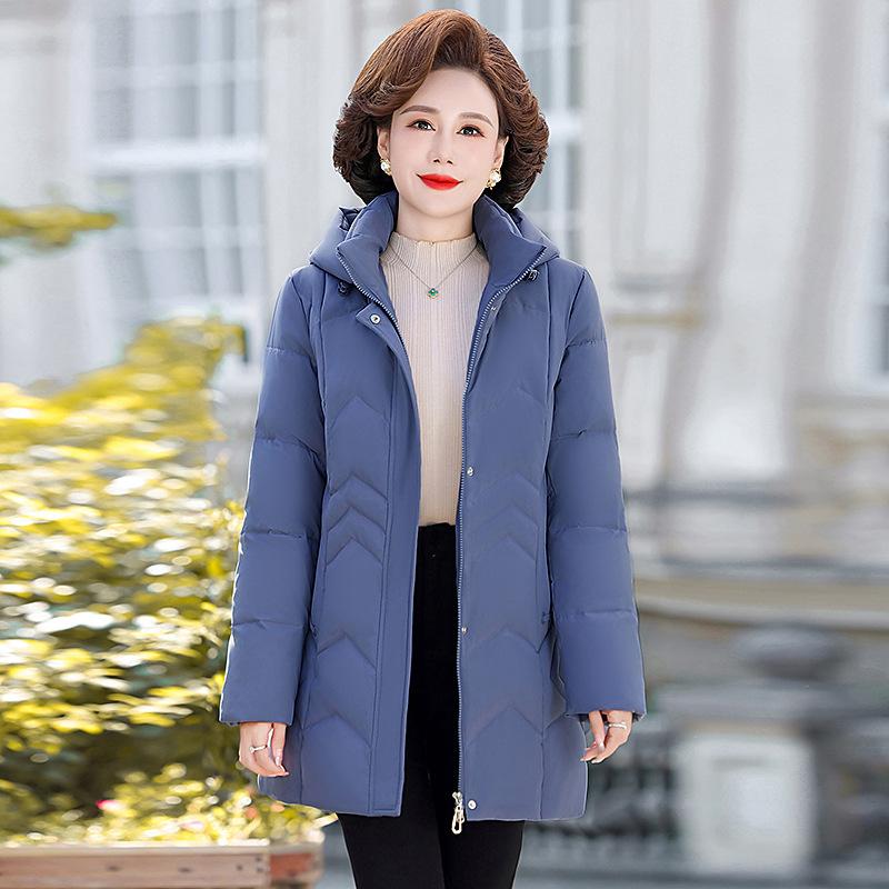 Middle-aged Mother Down Jacket Women's Medium and Long New Winter Slim and Thin White Duck Down Winter Coat