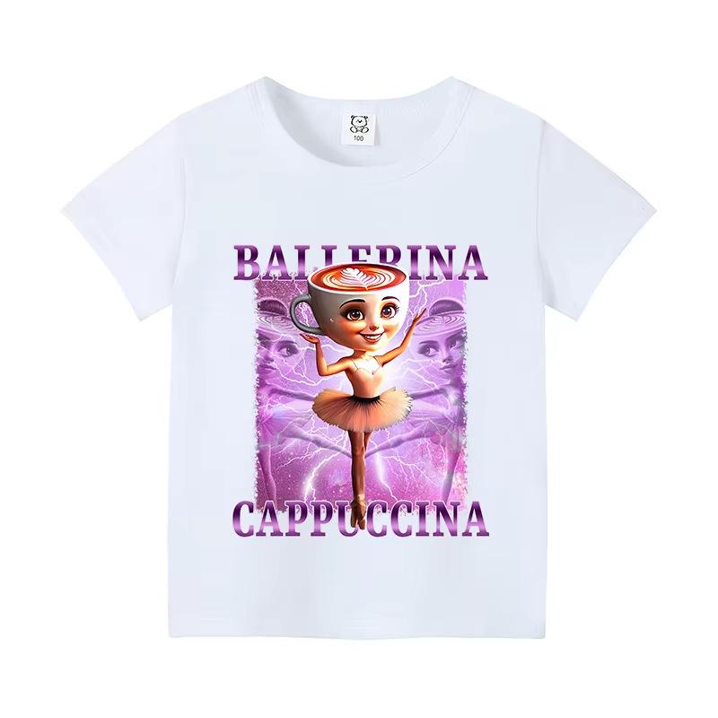 Italy Brain Rot Funny Animal Kids' Cotton T-Shirt - Cappuccino Assassin Short Sleeve