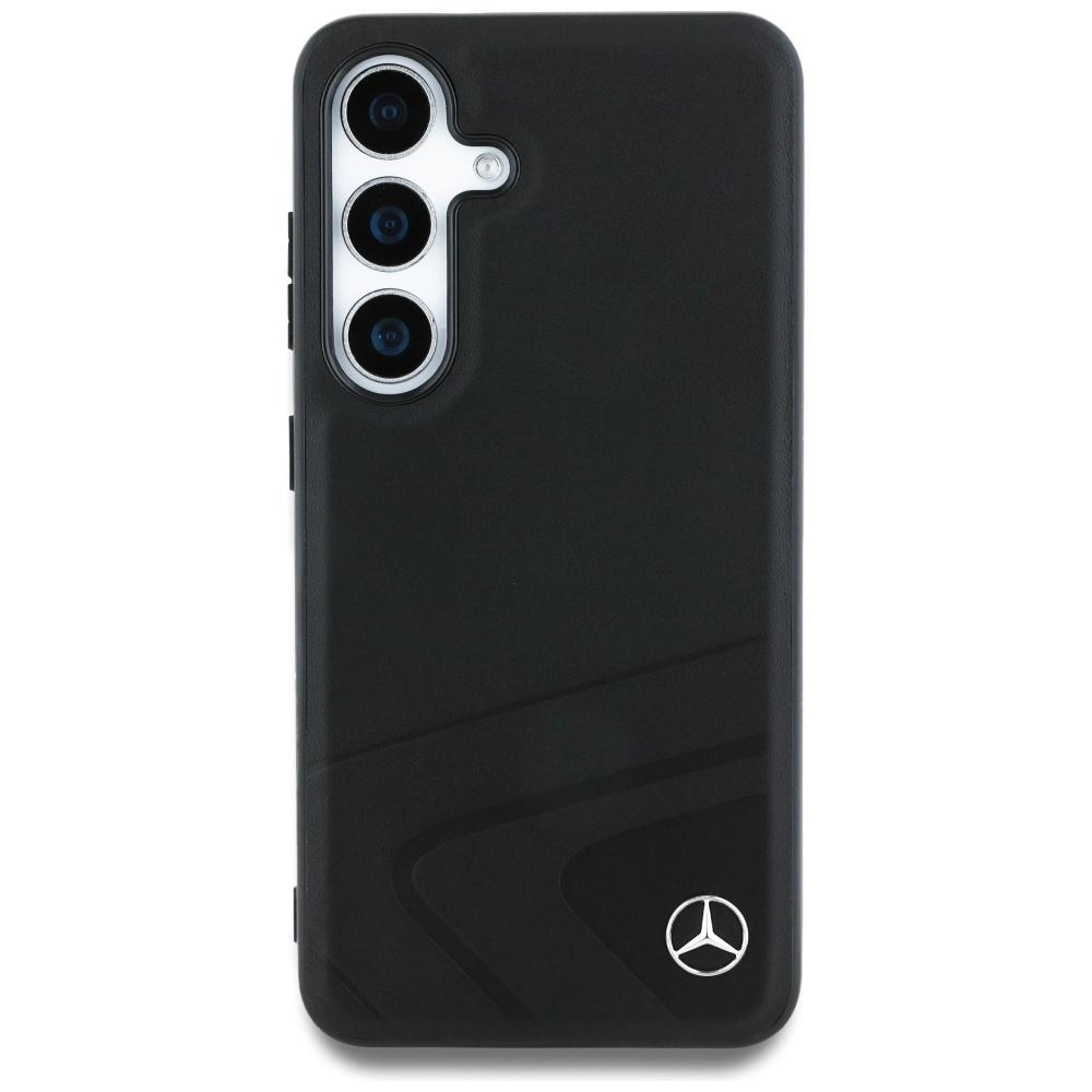 Mercedes Leather Horizontal Case         Debossed Curves Magsafe For Samsung Galaxy S25 Black