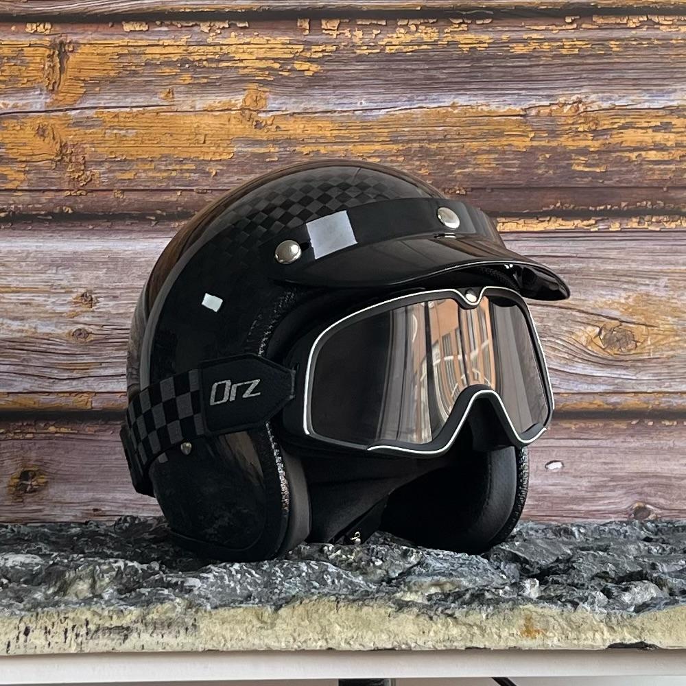 Orz-Carbon Fiber Half Face Motorcycle Helmet DOT Approved Lightweight Open Face Helmet Retro Scooter Riding Safety Helmet Unisex M