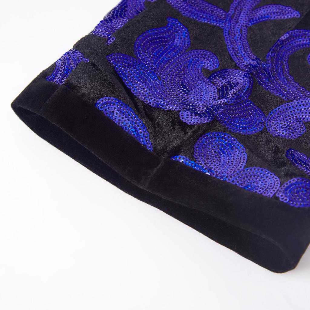 PYJTRL Mens Fashion Shiny Sequin Floral Pattern Pants Expandable Waist Trousers
