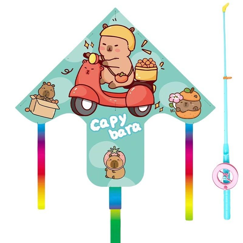 

1 Set Cartoon Nezha Foldable Mini Plastic Kites Hand Brake Fishing Rod Children Kite Toy Kids Fun Outdoor Toys