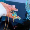 ZAKOL Cute Inlaid CZ Blue Woodpecker Necklace Titanium Stainless Steel Gold Color Chain Animal Pendant Choker Accessories