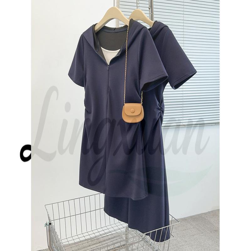 Summer 2026 Plus Size Women s Casual Slimming Hooded Color Block Dress XL