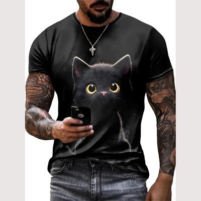 Sommer-T-Shirt mit Tiermotiv für Herren, 3D-Katzenmuster, lässig, kurzärmelig, modisch, übergroße Herrenbekleidung