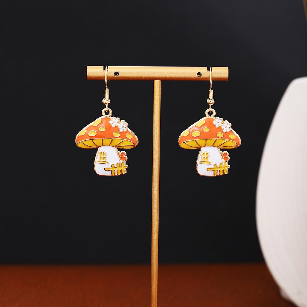 Thanksgiving Fun Cartoon Mushroom House Wreath Turkey Earrings, Personalized Creative Design Sense Colorful Drip Earrings