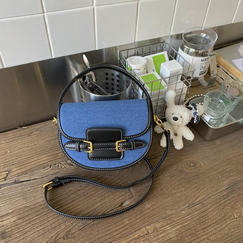 Premium texture bag saddle bag niche denim splicing handbag bag new casual versatile messenger bag