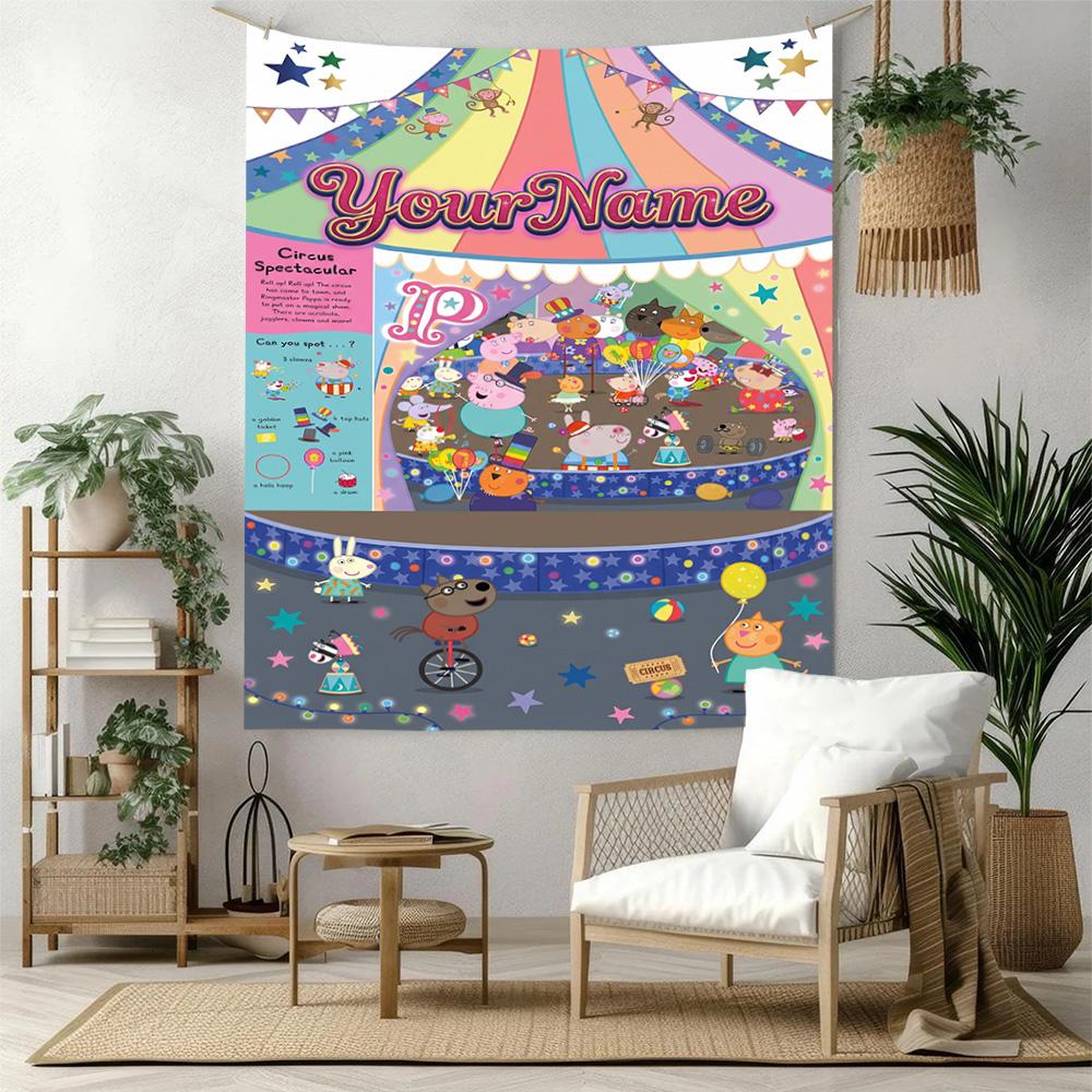 Peppa Pig Custom Your Name Wall Decor Tapestry Art For Pet Memorial Birthdaywedding Party Backdrop Family Gift