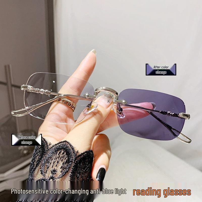Rimless Anti-Blue Light Color-Changing Reading Glasses for Seniors