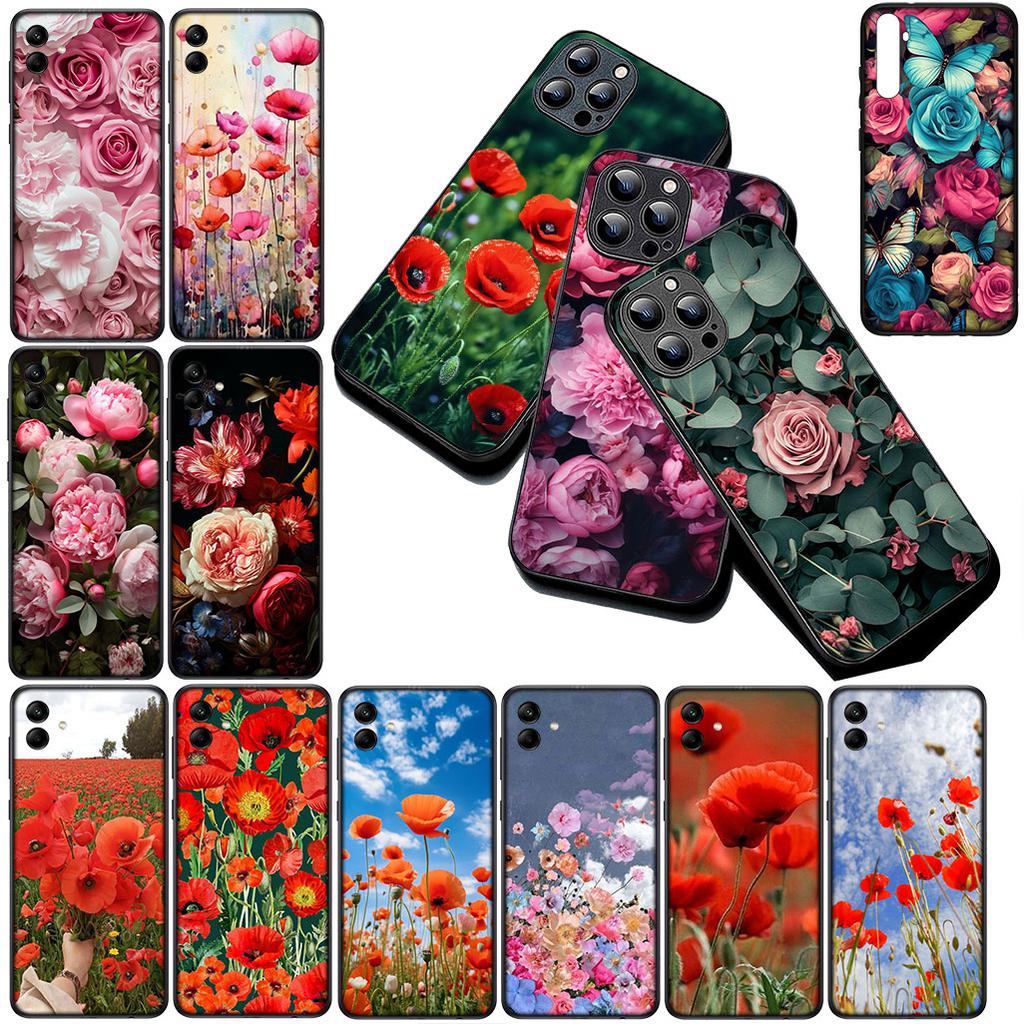 Cover for Xiaomi Redmi Note 12 11 10 A3 Pro 10A 10C 12C Note12 5G 4G Casing Silicone Phone Case Poppy Flower Bloom Rose