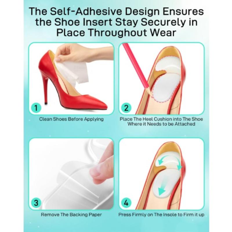 10PCS High Heel Comfort Pad Inserts, Silicone Shoe Cushion Insoles Heel Grips Liner Metatarsal Pads for Women Shoes Too Big, Prevent Rubbing